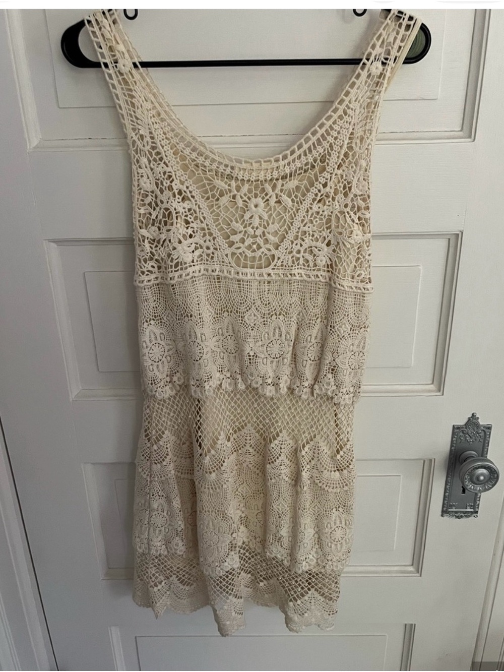 Lace Crochet Tank Dress in Cream